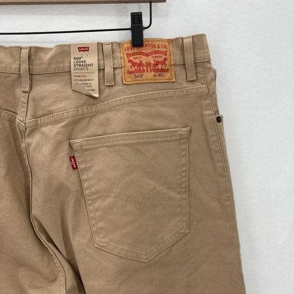 Levi's 569 Loose Straight Shorts Mens 40 Khaki Beige Stretch Denim Casual Preppy - Picture 1 of 16